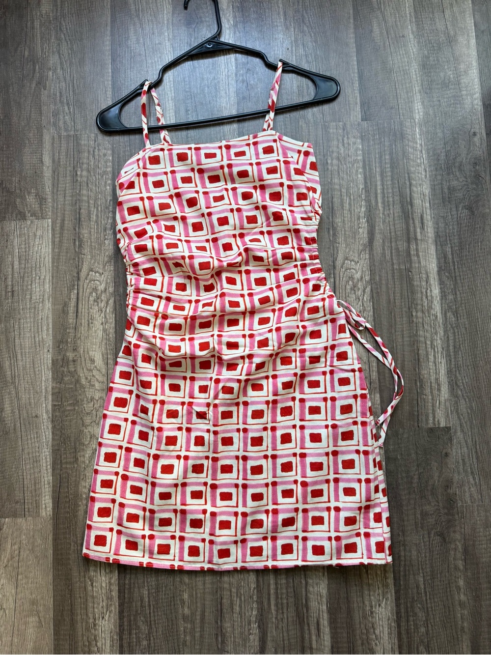 Zara Pink Red Geometric Print Ruched Cutout Mini Dress XS